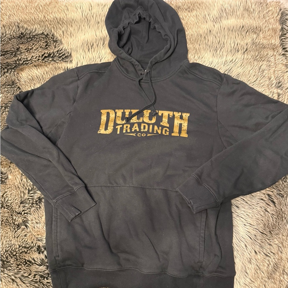 Duluth Trading Co Men's Charcoal Hoodie with Gold Logo